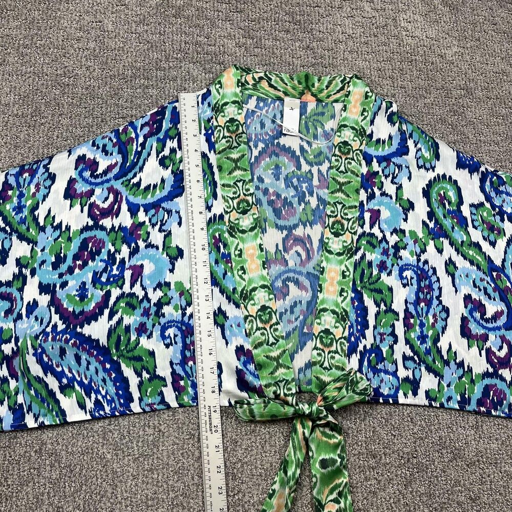 Nordstrom Rack Kimono Cardigan Womens One Size Blue Green Paisley Ikat Crop Boho - Picture 6 of 10